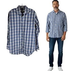 Peter Millar Long Sleeve Button Up Check Pattern Shirt Blue Size M